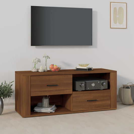 Tv-meubel 100x35x40 cm bewerkt hout bruin eikenkleur is nu te koop bij PeponiXL, paradijselijk wonen!