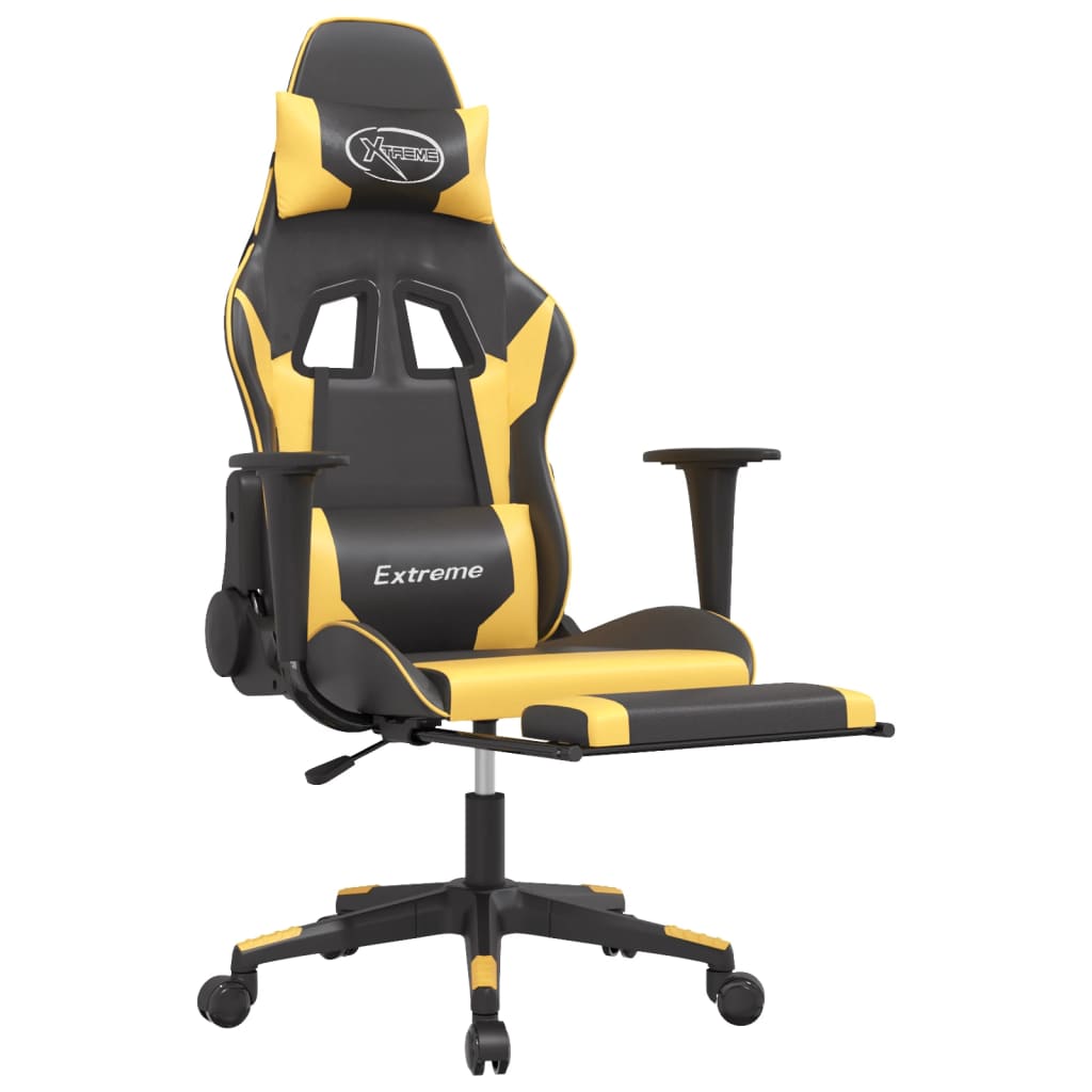 Gamestoel met voetensteun kunstleer zwart en goudkleurig is nu te koop bij PeponiXL, paradijselijk wonen!