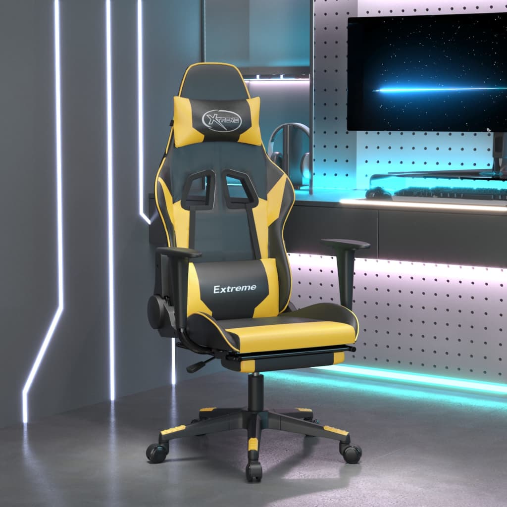 Gamestoel met voetensteun kunstleer zwart en goudkleurig is nu te koop bij PeponiXL, paradijselijk wonen!