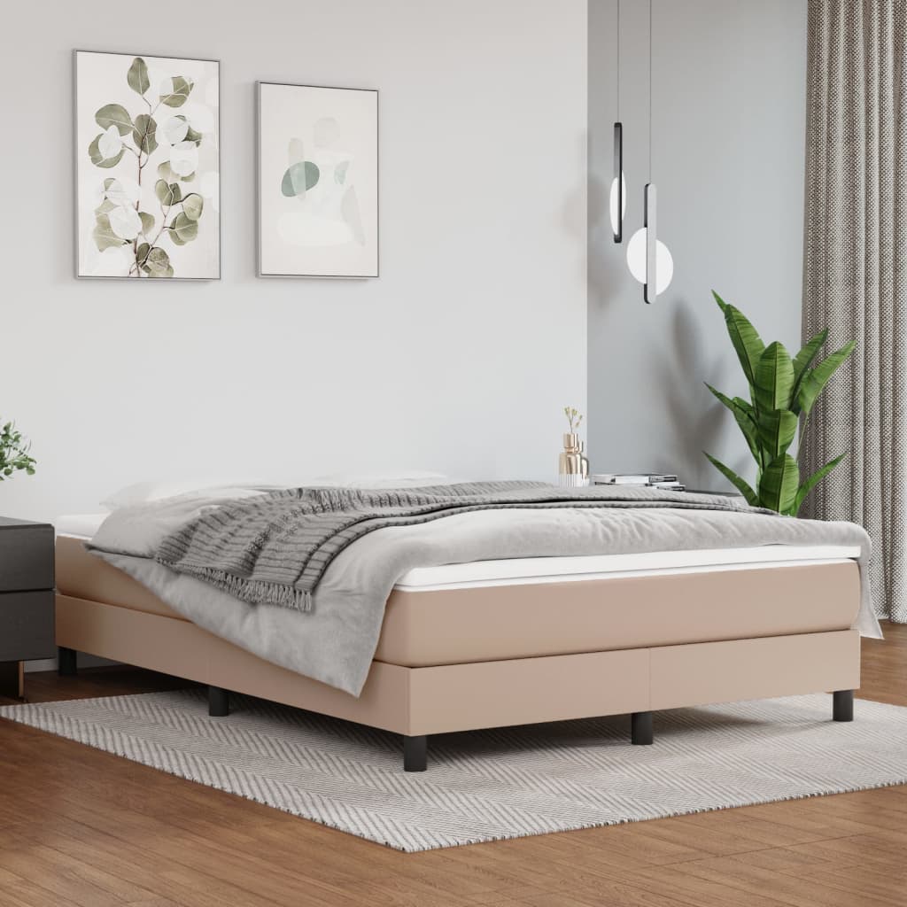 Boxspring bed kunstleer cappuccinokleurig 140x190 cm is nu te koop bij PeponiXL, paradijselijk wonen!