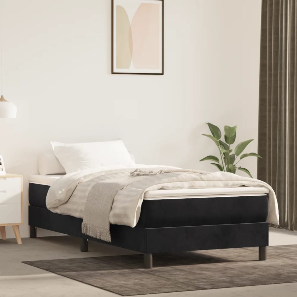 Boxspring bed fluweel zwart 90x200 cm is nu te koop bij PeponiXL, paradijselijk wonen!