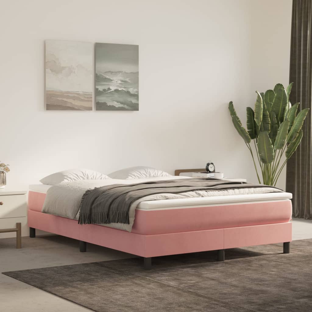 Boxspring bed fluweel roze 140x190 cm is nu te koop bij PeponiXL, paradijselijk wonen!