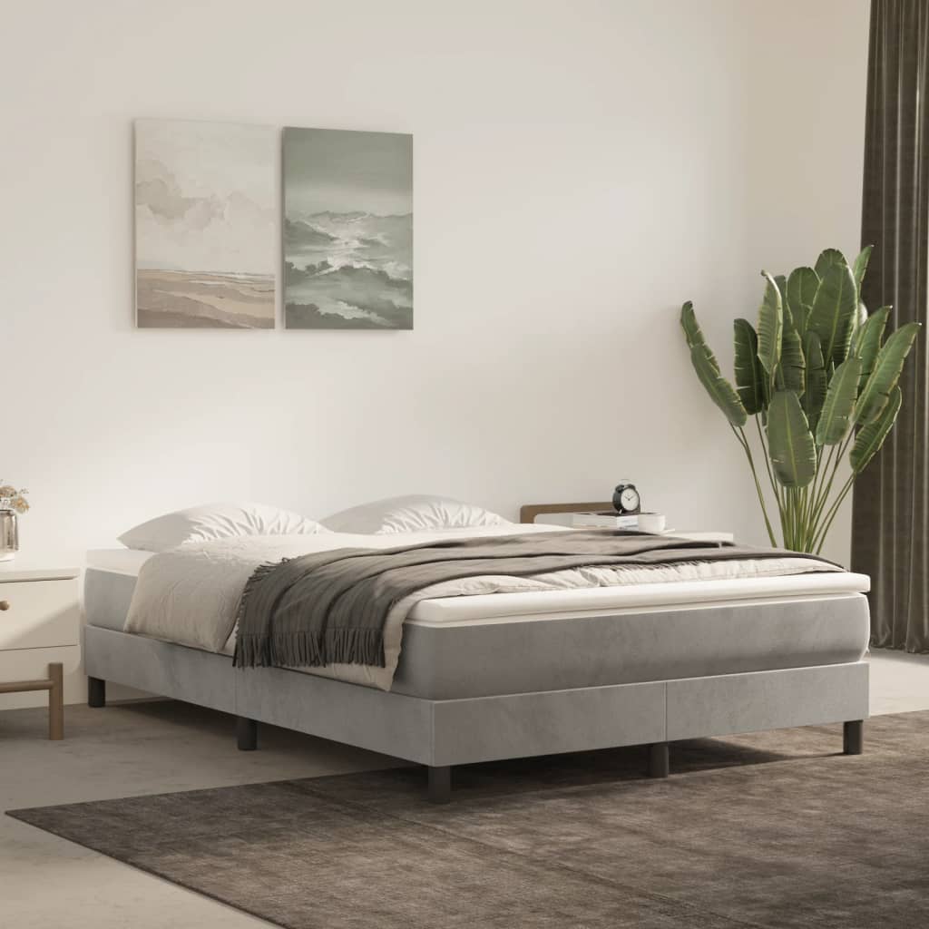 Boxspring bed 140x200 cm fluweel lichtgrijs is nu te koop bij PeponiXL, paradijselijk wonen!