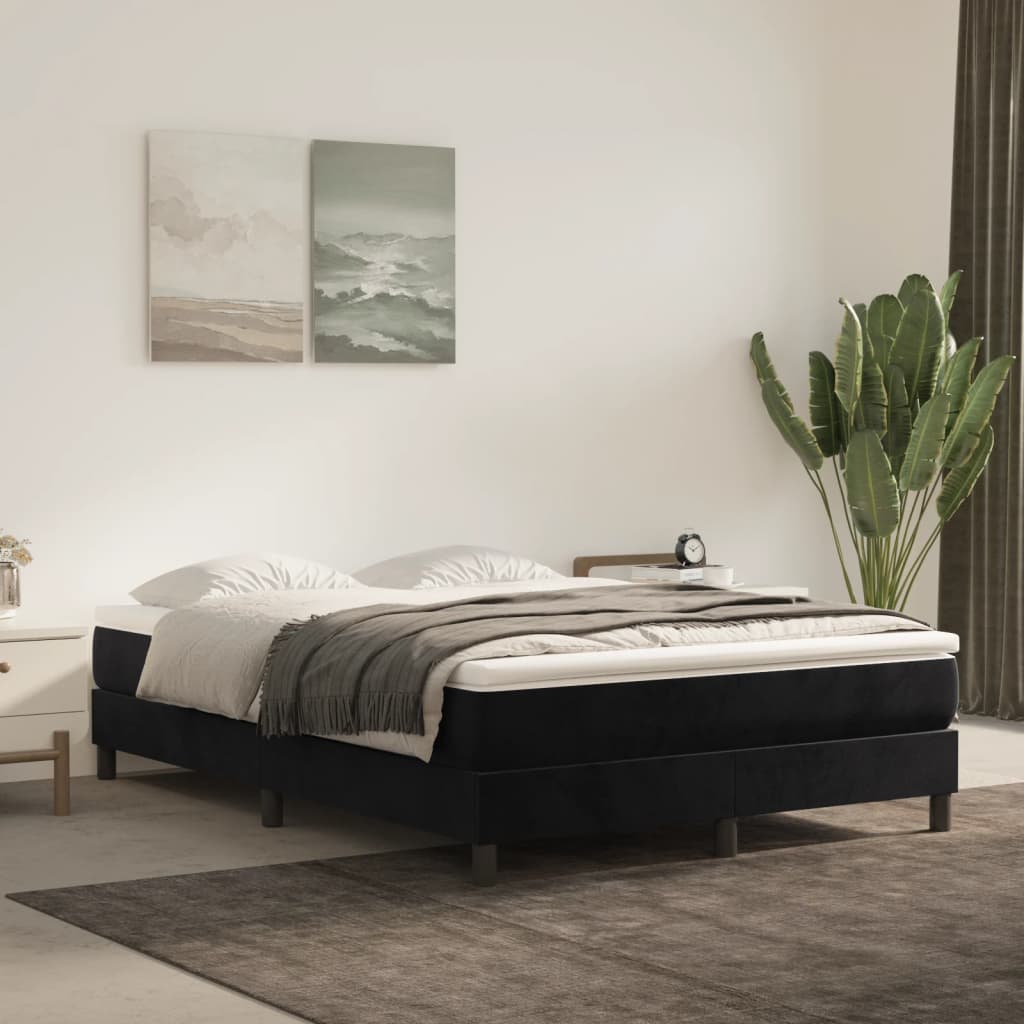 Boxspring bed 140x200 cm fluweel zwart is nu te koop bij PeponiXL, paradijselijk wonen!