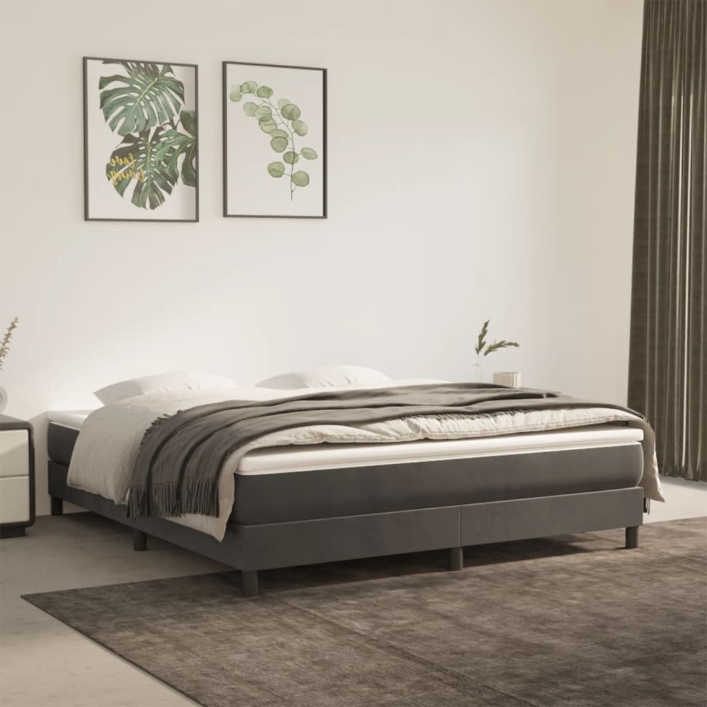 Boxspring bed 160x200 cm fluweel donkergrijs is nu te koop bij PeponiXL, paradijselijk wonen!