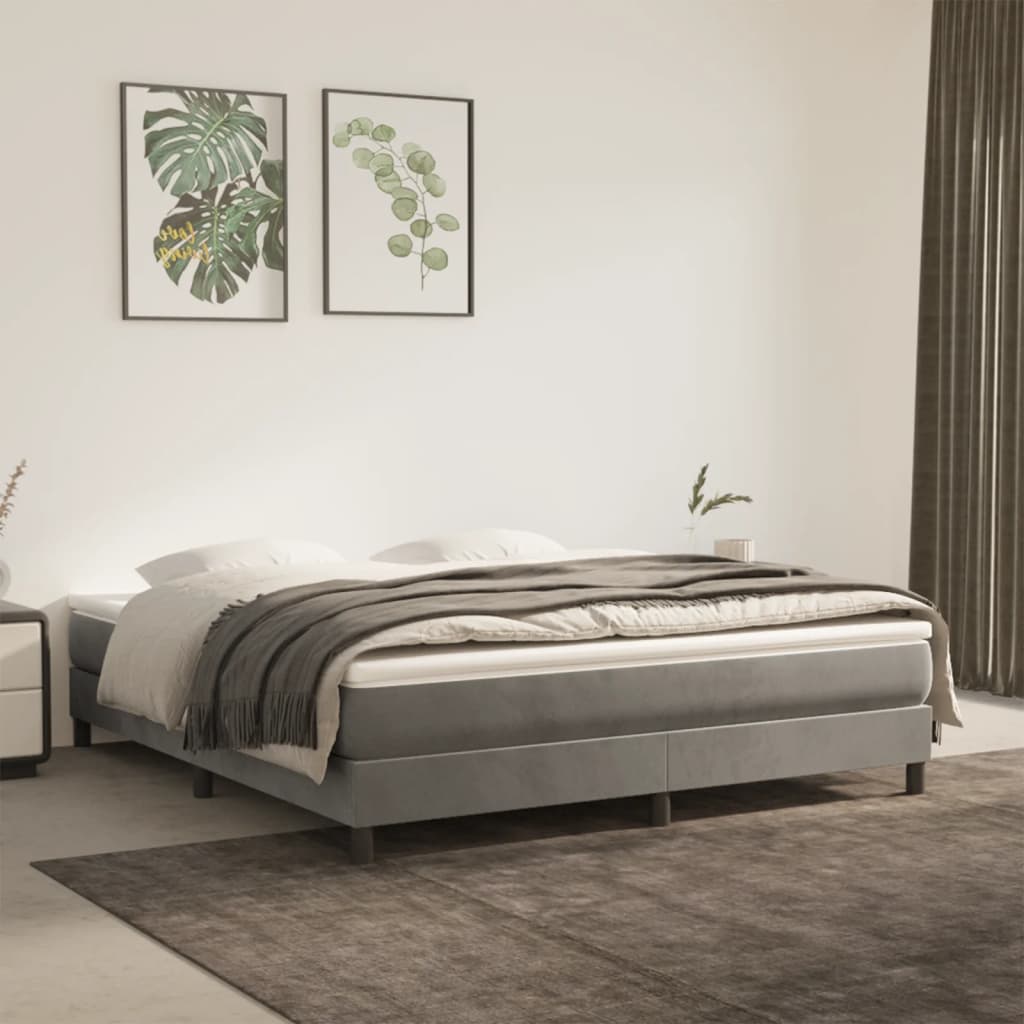 Boxspring bed 180x200 cm fluweel lichtgrijs is nu te koop bij PeponiXL, paradijselijk wonen!