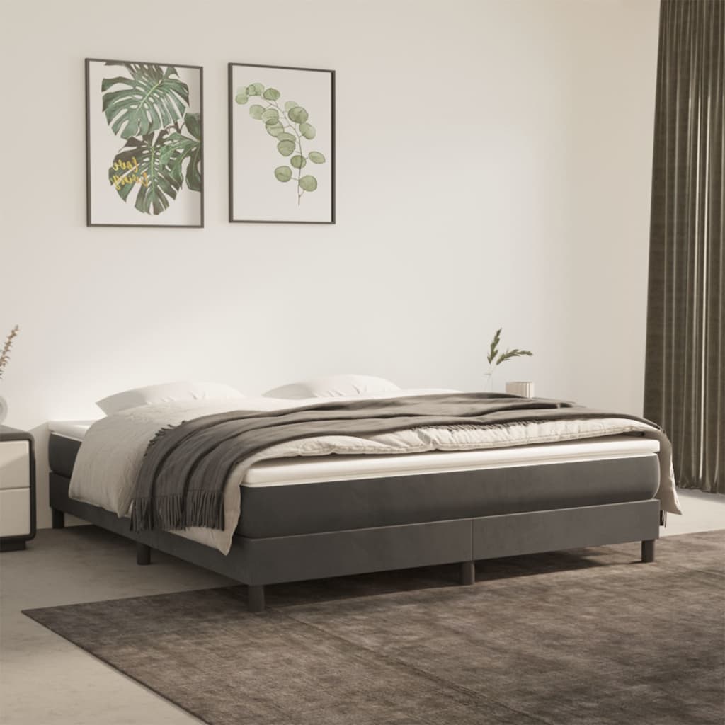 Boxspring bed 180x200 cm fluweel donkergrijs is nu te koop bij PeponiXL, paradijselijk wonen!