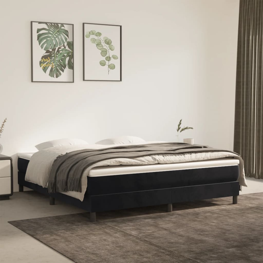 Boxspring bed 180x200 cm fluweel zwart is nu te koop bij PeponiXL, paradijselijk wonen!