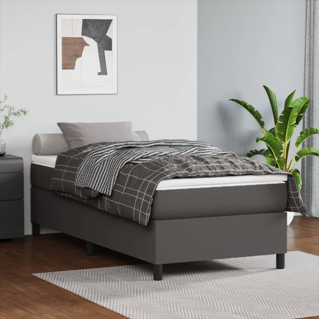 Boxspring bed kunstleer grijs 100x200 cm is nu te koop bij PeponiXL, paradijselijk wonen!