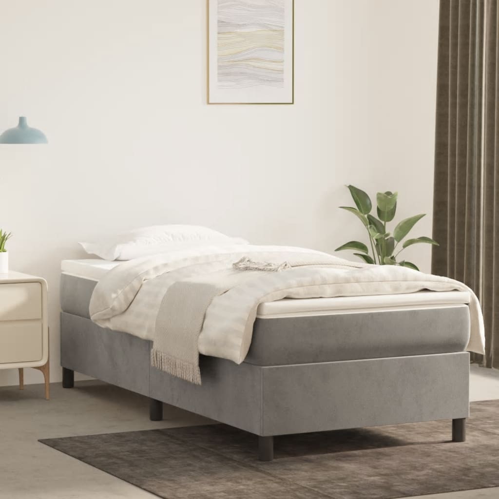 Boxspring bed 80x200 cm fluweel lichtgrijs is nu te koop bij PeponiXL, paradijselijk wonen!