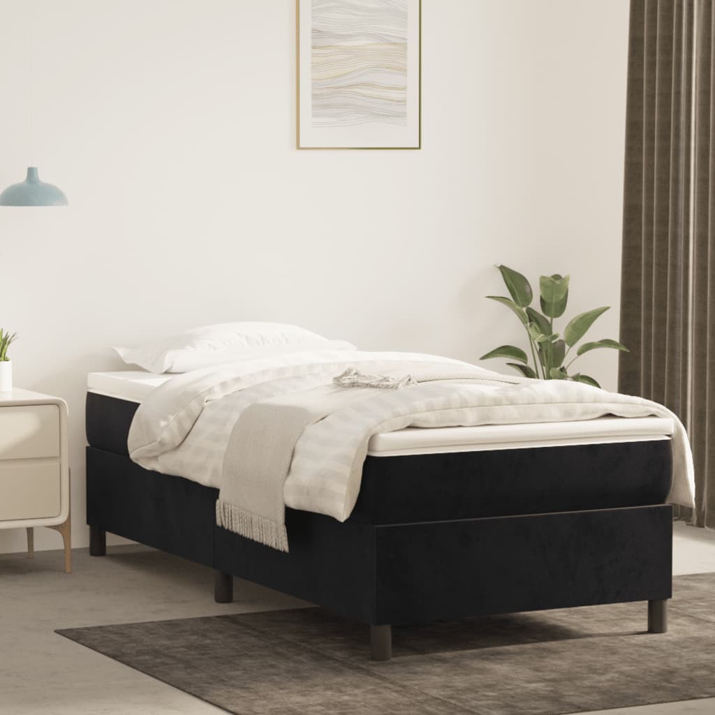Boxspring bed fluweel zwart 80x200 cm is nu te koop bij PeponiXL, paradijselijk wonen!