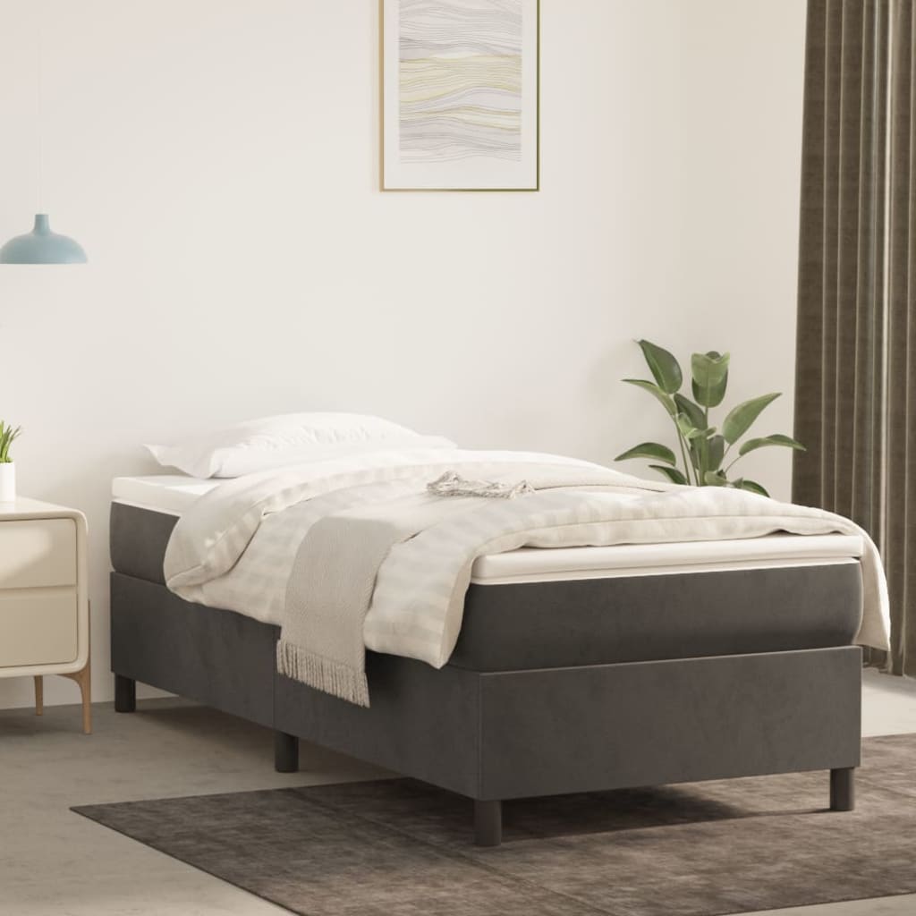 Boxspring bed 90x190 cm fluweel donkergrijs is nu te koop bij PeponiXL, paradijselijk wonen!