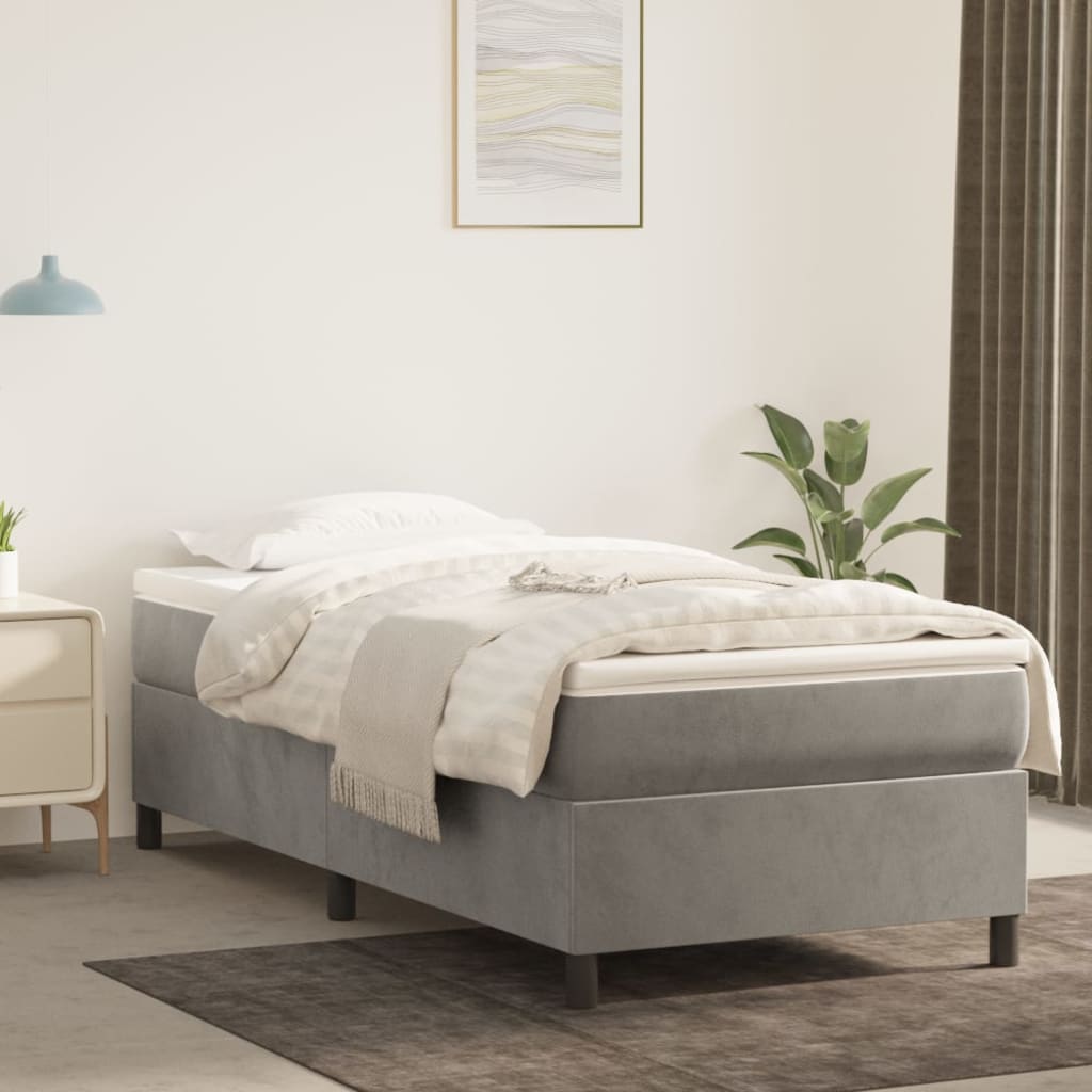 Boxspring bed 90x200 cm fluweel lichtgrijs is nu te koop bij PeponiXL, paradijselijk wonen!