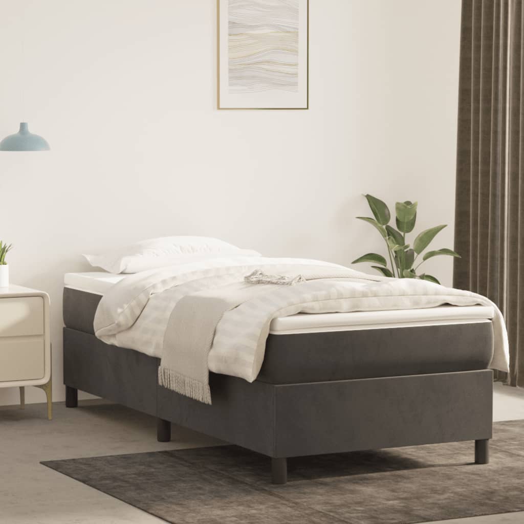 Boxspring bed 90x200 cm fluweel donkergrijs is nu te koop bij PeponiXL, paradijselijk wonen!