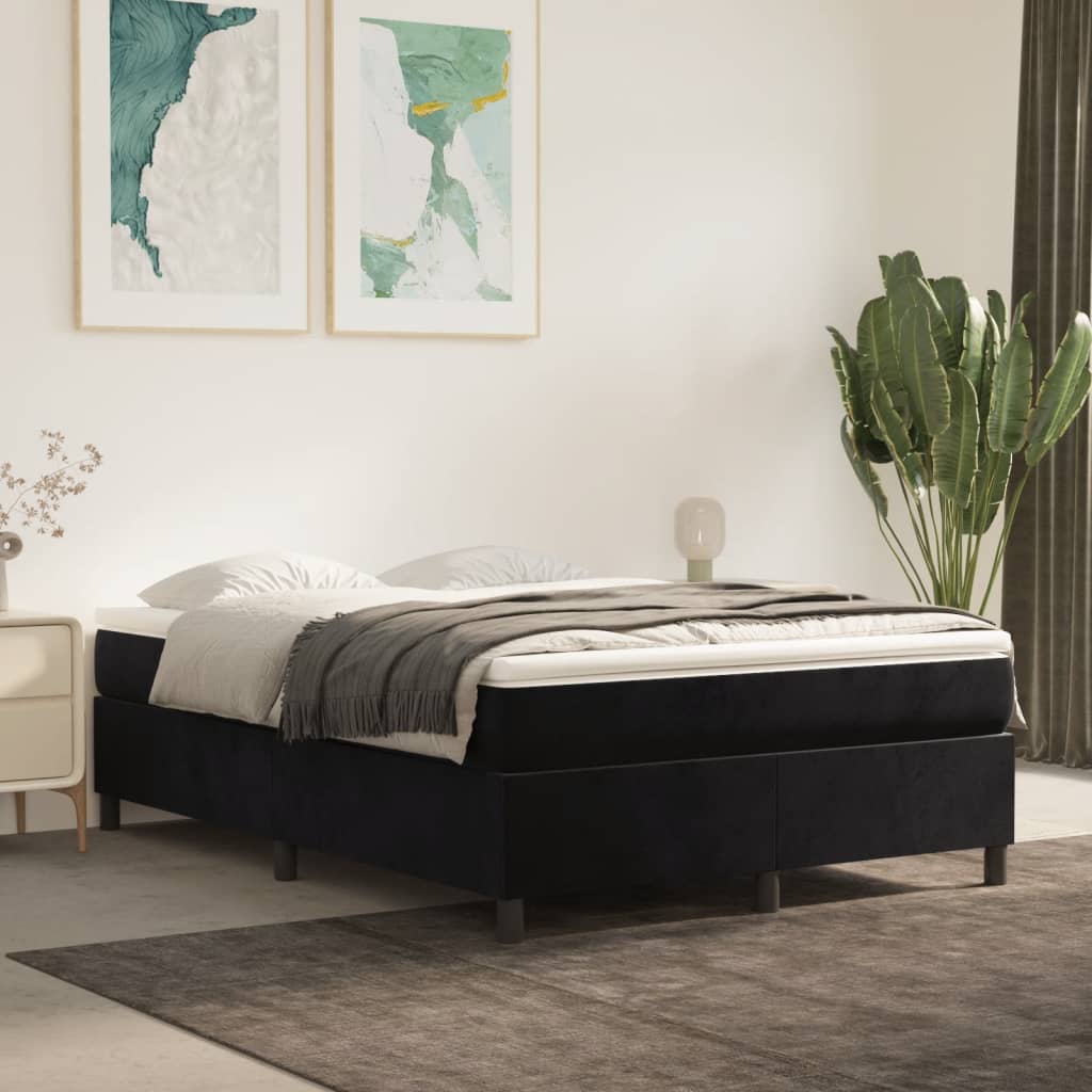 Boxspring bed 140x190 cm fluweel zwart is nu te koop bij PeponiXL, paradijselijk wonen!