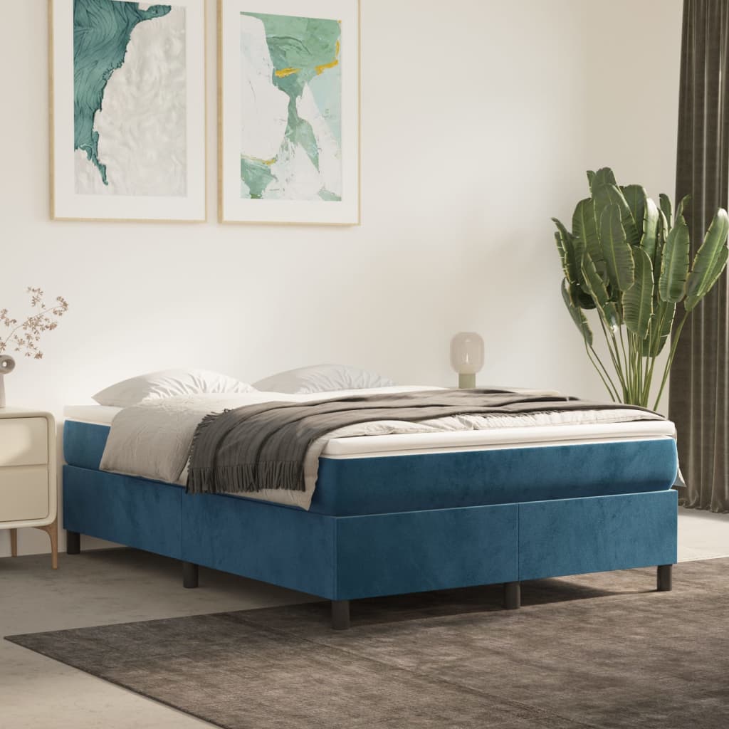 Boxspring bed 140x190 cm fluweel donkerblauw is nu te koop bij PeponiXL, paradijselijk wonen!