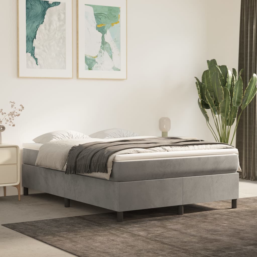 Boxspring bed 140x200 cm fluweel lichtgrijs is nu te koop bij PeponiXL, paradijselijk wonen!
