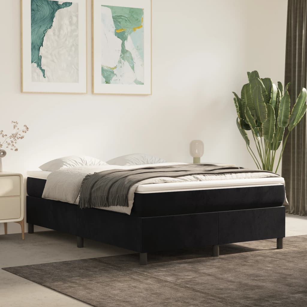 Boxspring bed 140x200 cm fluweel zwart is nu te koop bij PeponiXL, paradijselijk wonen!
