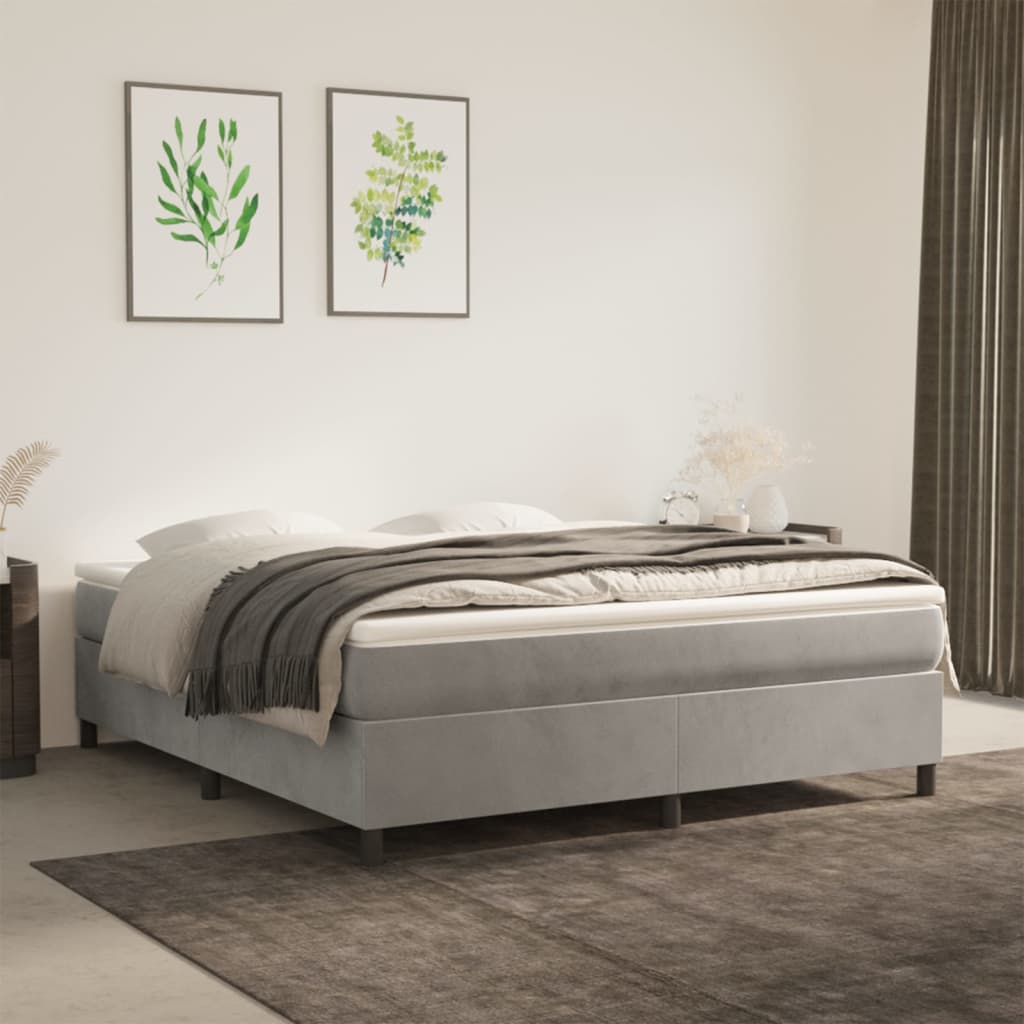 Boxspring bed 160x200 cm fluweel lichtgrijs is nu te koop bij PeponiXL, paradijselijk wonen!
