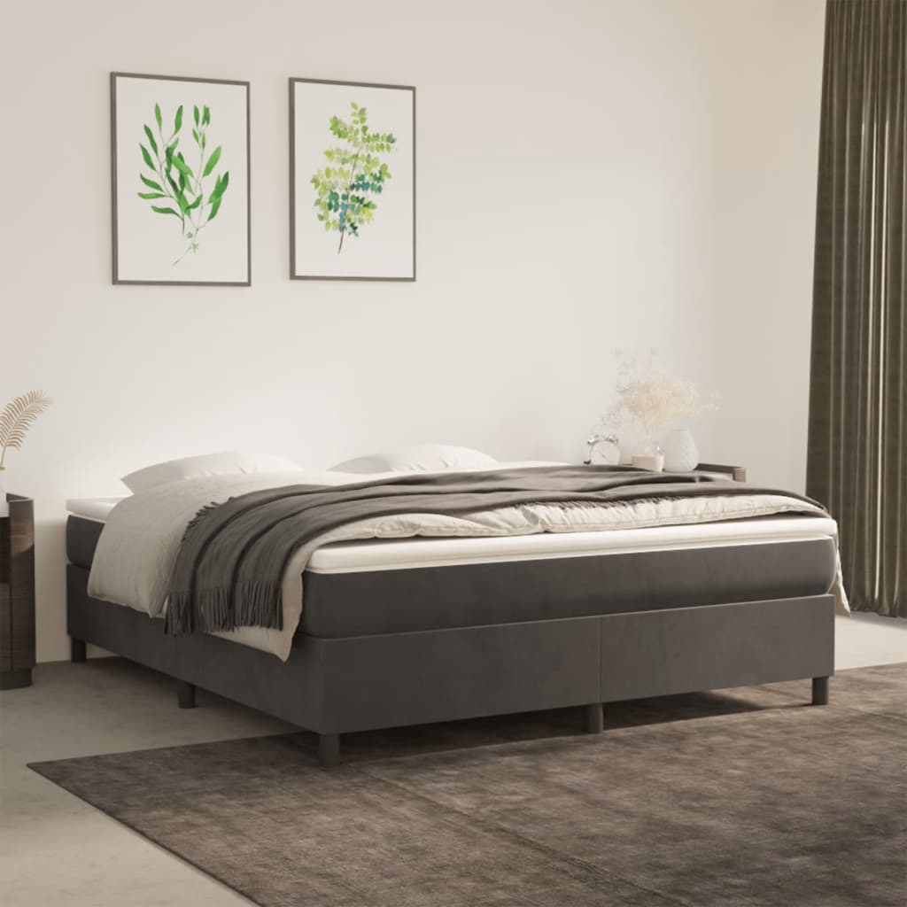 Boxspring bed 160x200 cm fluweel donkergrijs is nu te koop bij PeponiXL, paradijselijk wonen!