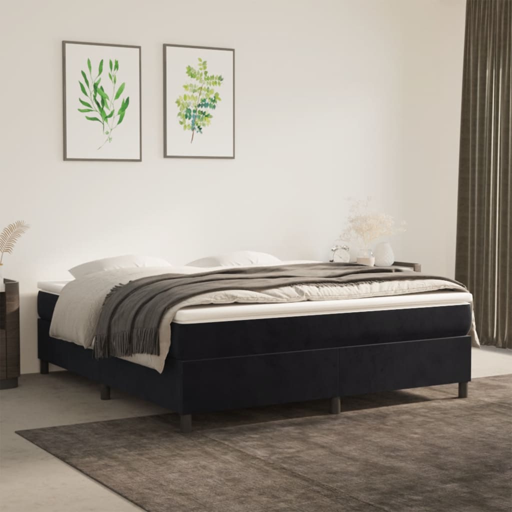 Boxspring bed 160x200 cm fluweel zwart is nu te koop bij PeponiXL, paradijselijk wonen!