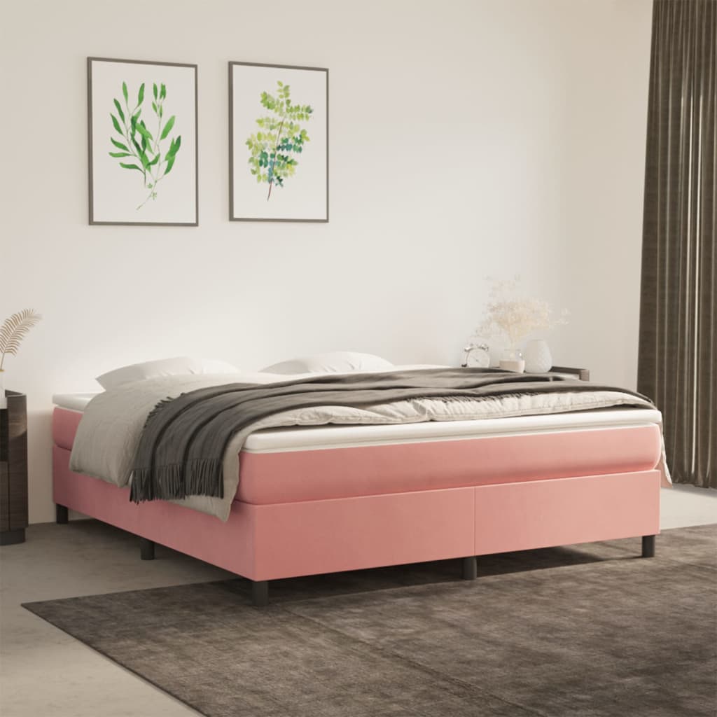 Boxspring bed fluweel roze 160x200 cm is nu te koop bij PeponiXL, paradijselijk wonen!