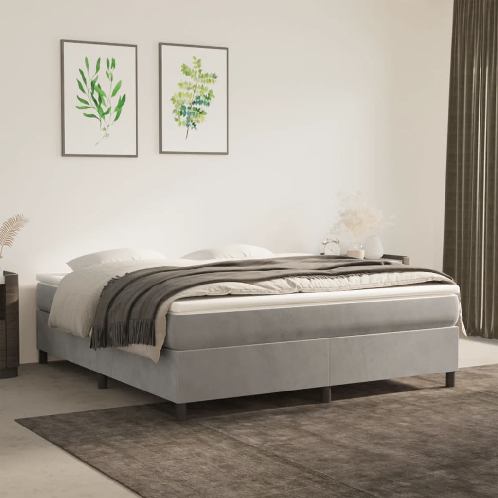 Boxspring bed 180x200 cm fluweel lichtgrijs is nu te koop bij PeponiXL, paradijselijk wonen!