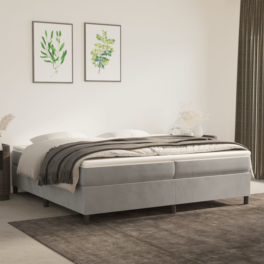 Boxspring bed 200x200 cm fluweel lichtgrijs is nu te koop bij PeponiXL, paradijselijk wonen!