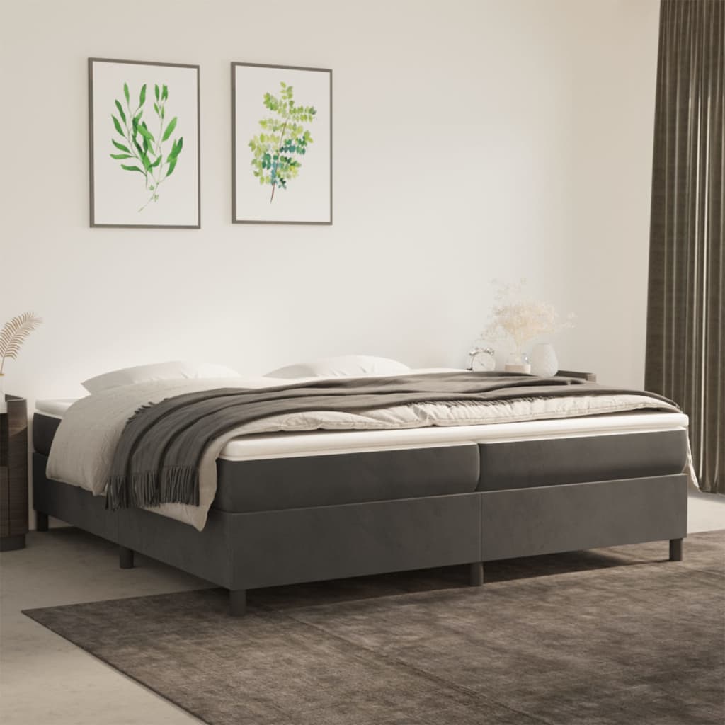 Boxspring bed 200x200 cm fluweel donkergrijs is nu te koop bij PeponiXL, paradijselijk wonen!