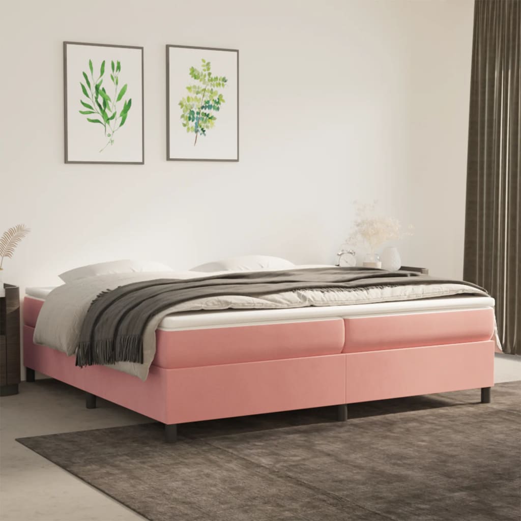 Boxspring bed fluweel roze 200x200 cm is nu te koop bij PeponiXL, paradijselijk wonen!