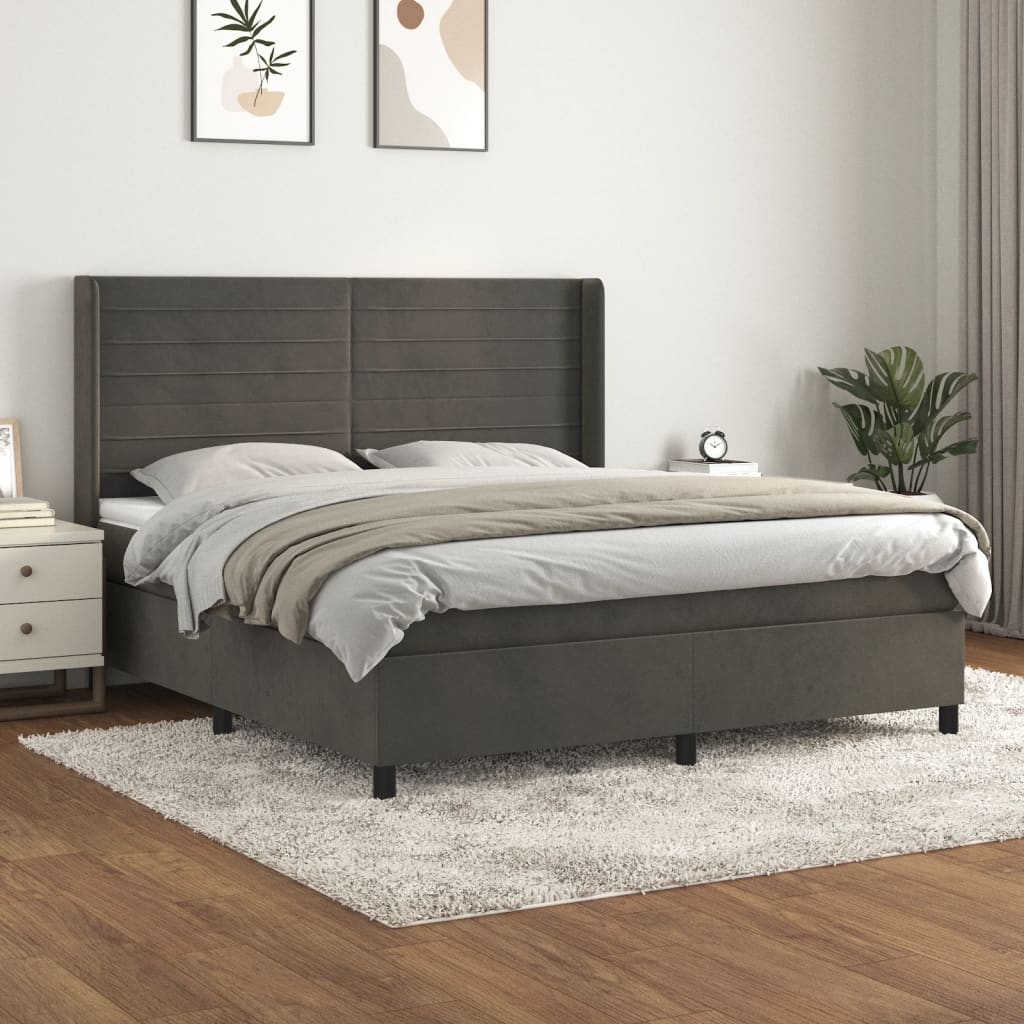 Boxspring met matras fluweel donkergrijs 160x200 cm is nu te koop bij PeponiXL, paradijselijk wonen!