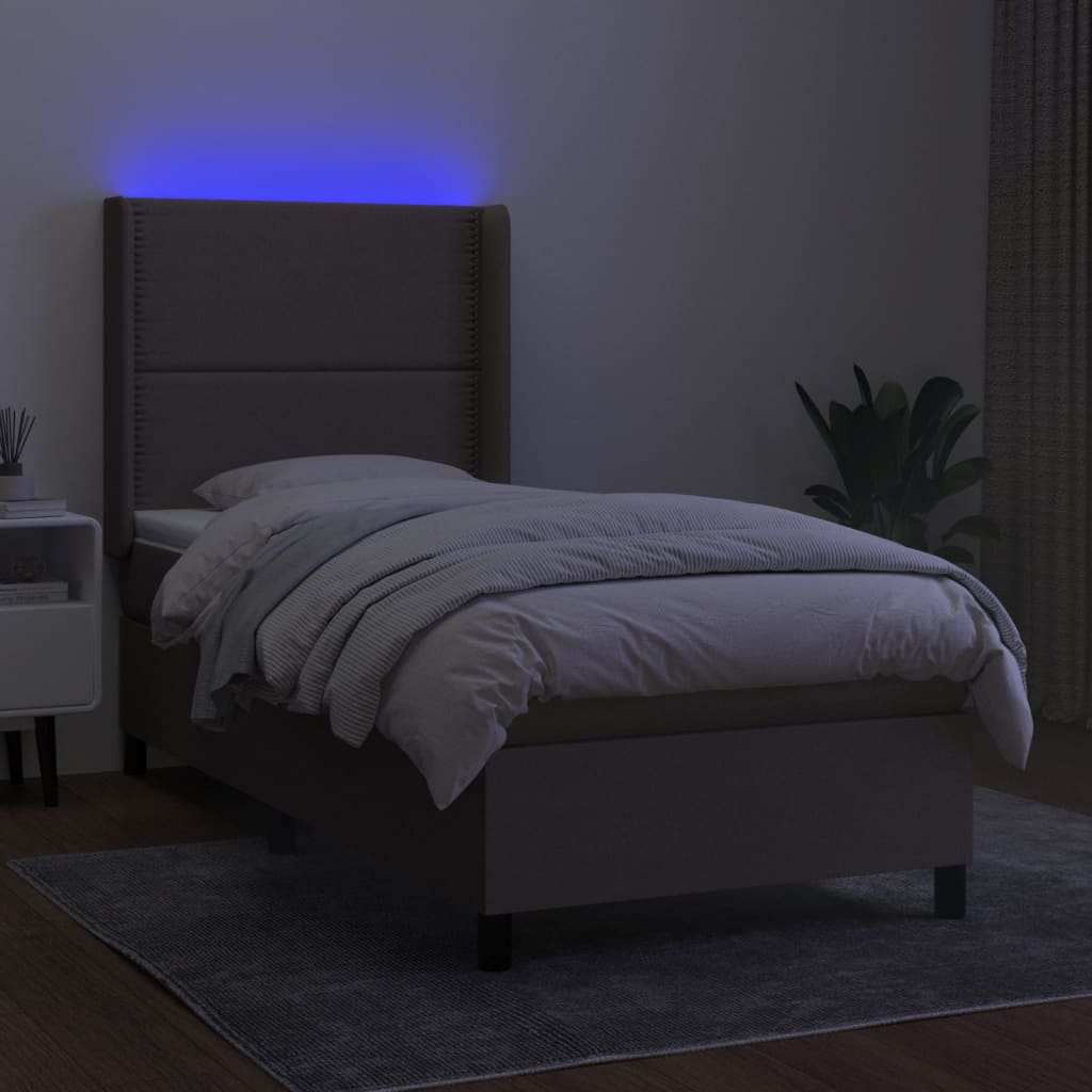 Boxspring met matras en LED stof taupe 90x190 cm is nu te koop bij PeponiXL, paradijselijk wonen!