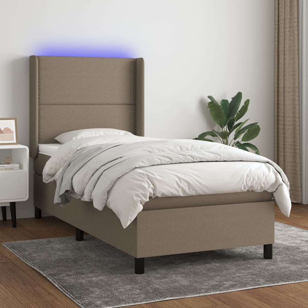 Boxspring met matras en LED stof taupe 90x190 cm is nu te koop bij PeponiXL, paradijselijk wonen!