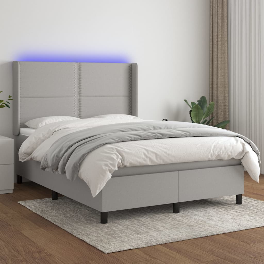 Boxspring met matras en LED stof lichtgrijs 140x190 cm is nu te koop bij PeponiXL, paradijselijk wonen!