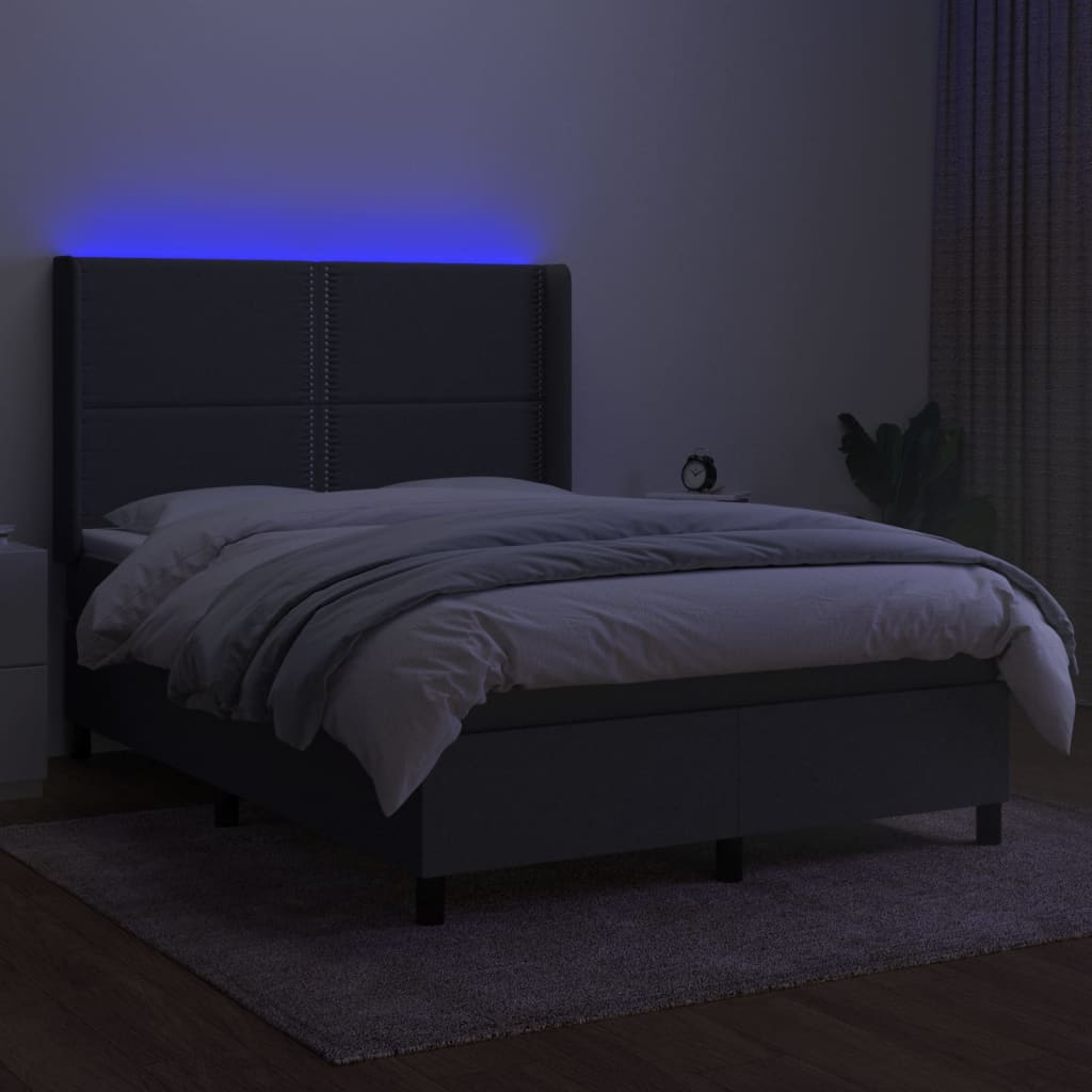 Boxspring met matras en LED stof donkergrijs 140x190 cm is nu te koop bij PeponiXL, paradijselijk wonen!