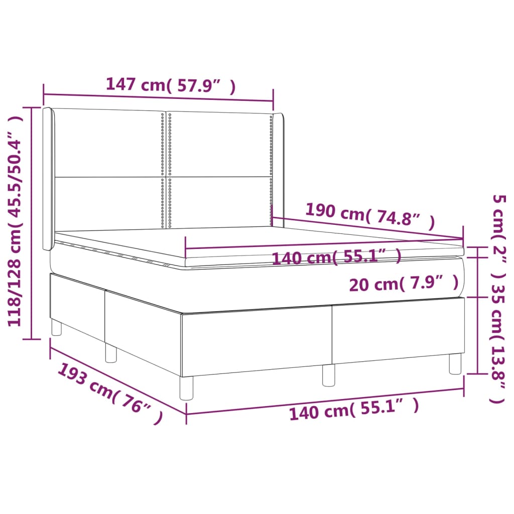 Boxspring met matras en LED stof donkergrijs 140x190 cm is nu te koop bij PeponiXL, paradijselijk wonen!