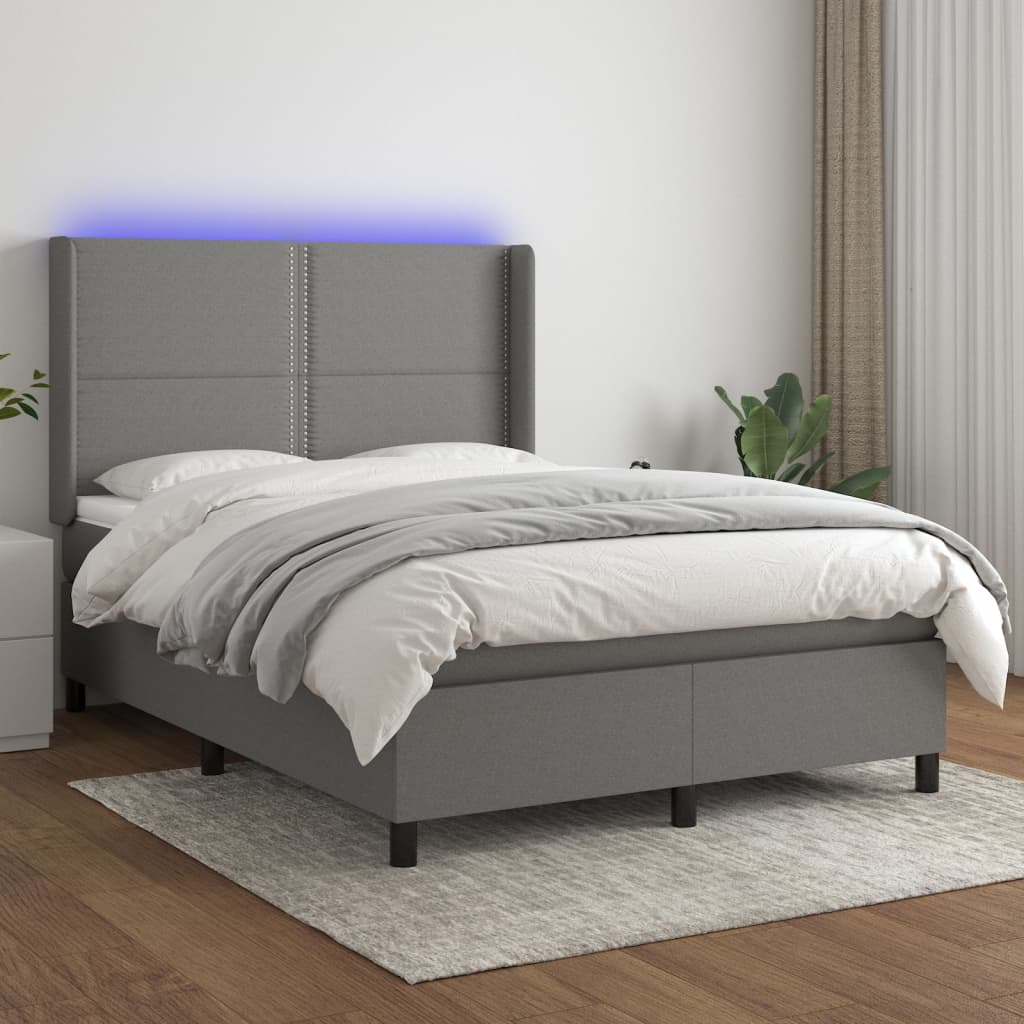 Boxspring met matras en LED stof donkergrijs 140x190 cm is nu te koop bij PeponiXL, paradijselijk wonen!