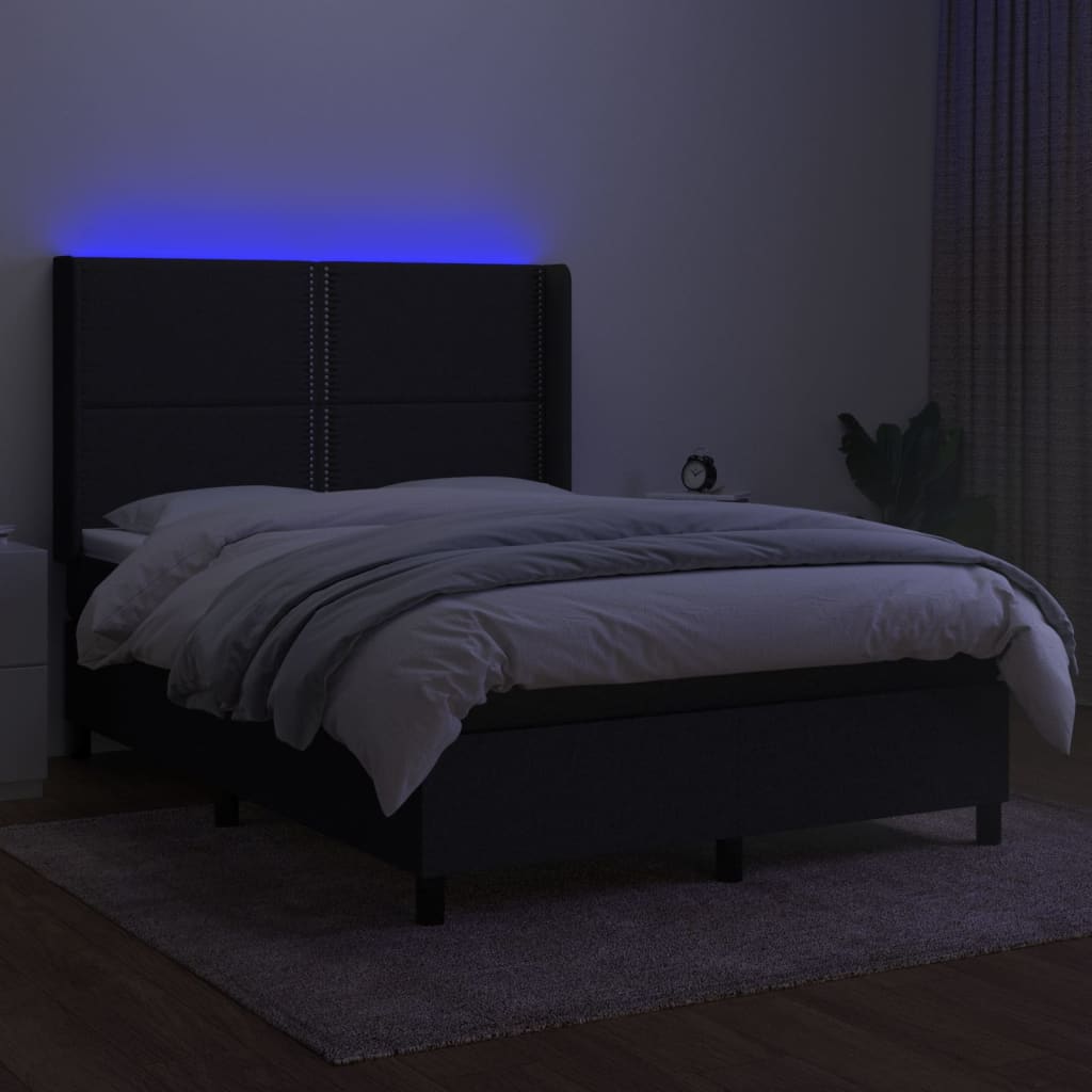 Boxspring met matras en LED stof zwart 140x190 cm is nu te koop bij PeponiXL, paradijselijk wonen!