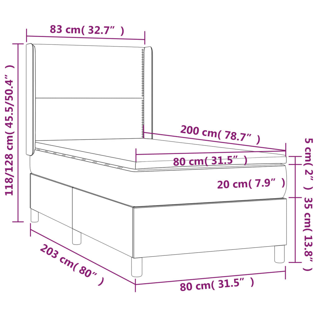 Boxspring met matras en LED stof crèmekleurig 80x200 cm is nu te koop bij PeponiXL, paradijselijk wonen!