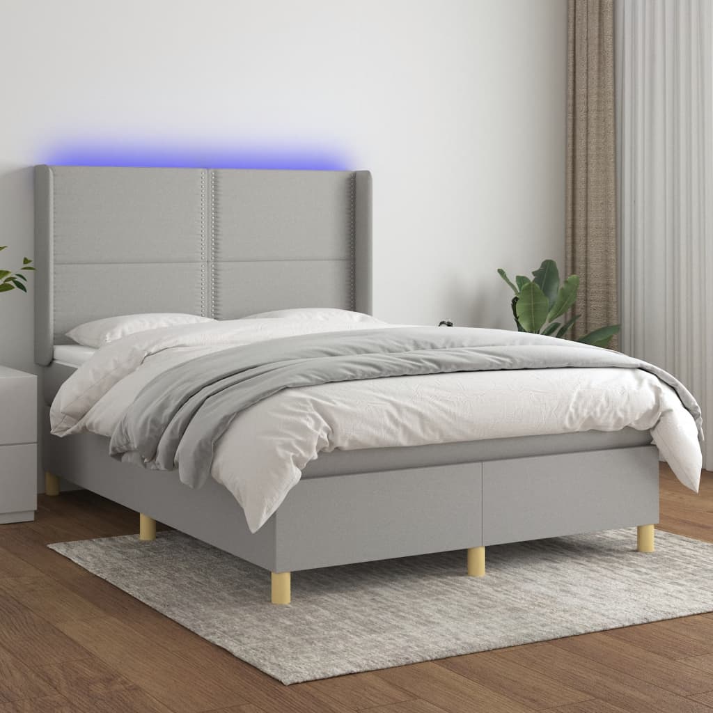 Boxspring met matras en LED stof lichtgrijs 140x190 cm is nu te koop bij PeponiXL, paradijselijk wonen!