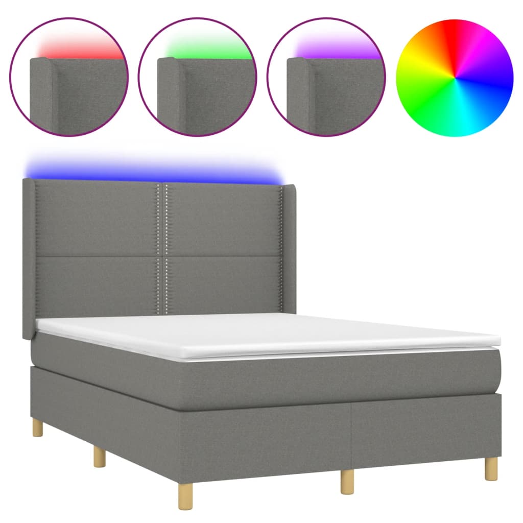 Boxspring met matras en LED stof donkergrijs 140x190 cm is nu te koop bij PeponiXL, paradijselijk wonen!