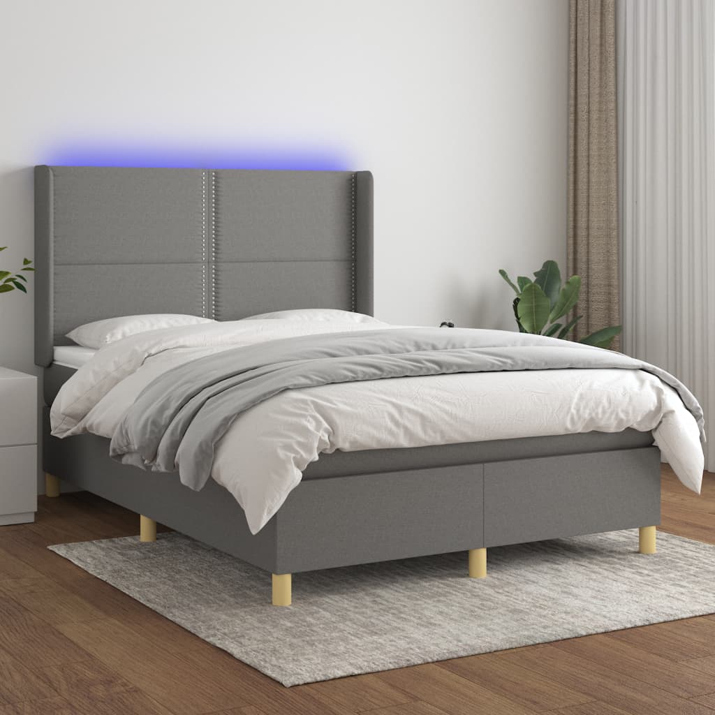 Boxspring met matras en LED stof donkergrijs 140x190 cm is nu te koop bij PeponiXL, paradijselijk wonen!