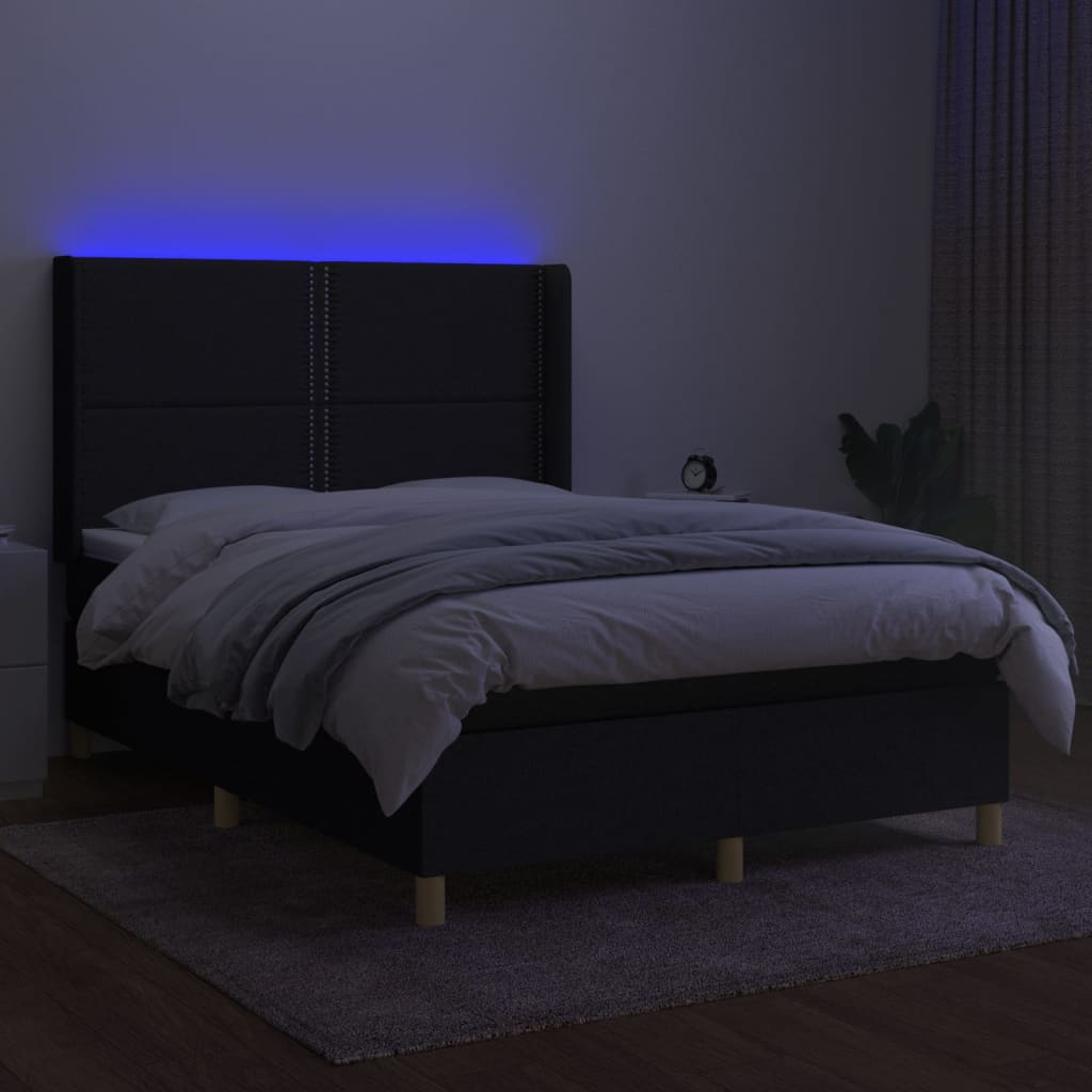 Boxspring met matras en LED stof zwart 140x190 cm is nu te koop bij PeponiXL, paradijselijk wonen!