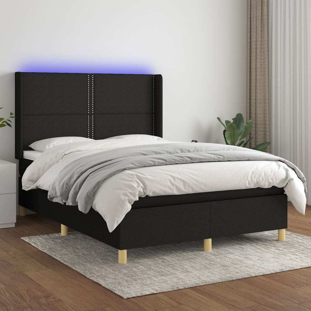 Boxspring met matras en LED stof zwart 140x190 cm is nu te koop bij PeponiXL, paradijselijk wonen!