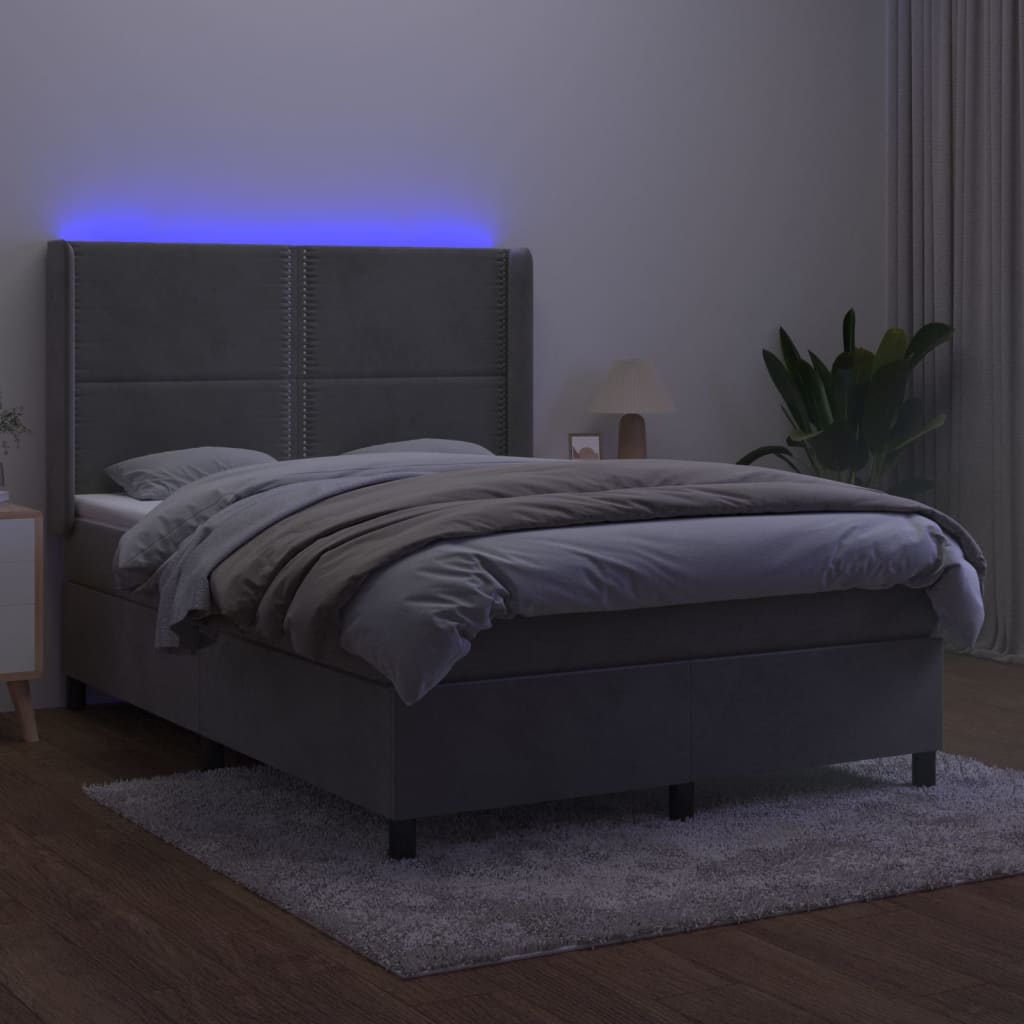 Boxspring met matras en LED fluweel lichtgrijs 140x190 cm is nu te koop bij PeponiXL, paradijselijk wonen!