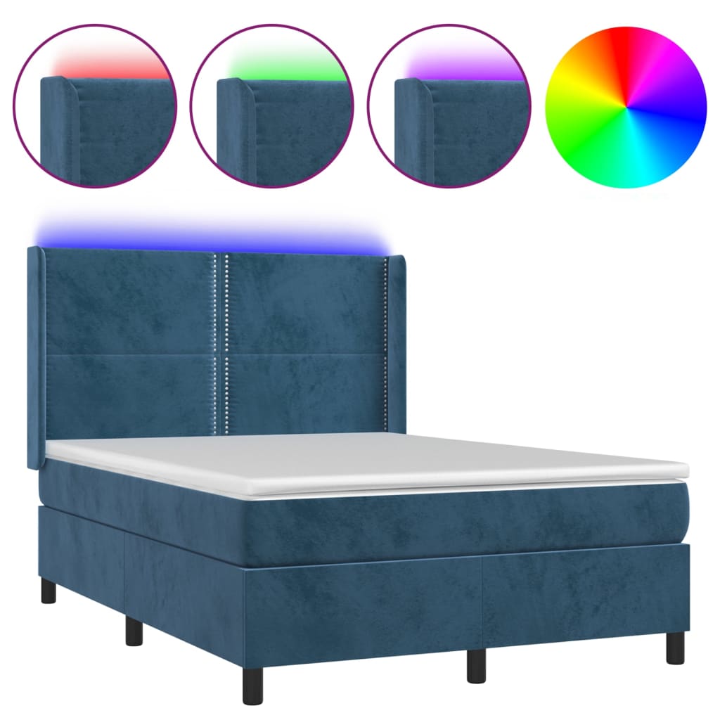 Boxspring met matras en LED fluweel donkerblauw 140x200 cm is nu te koop bij PeponiXL, paradijselijk wonen!