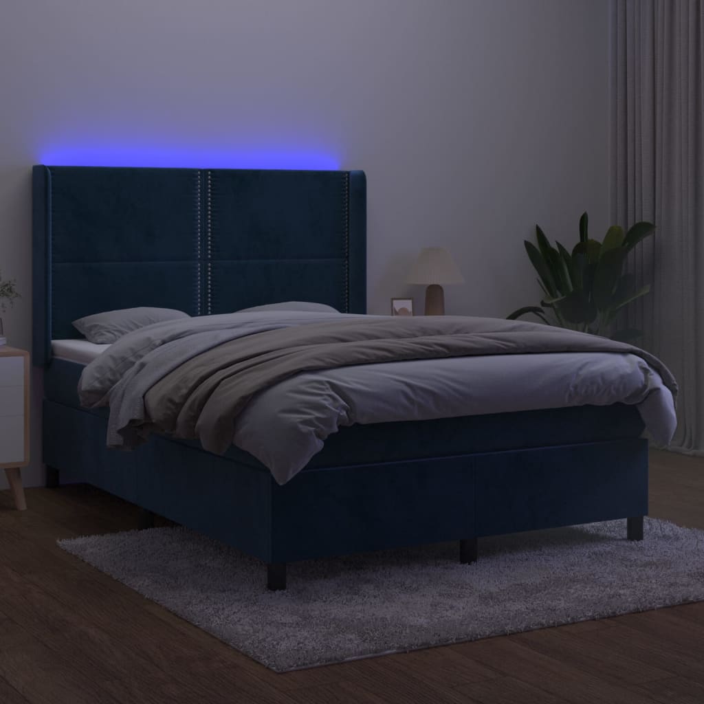 Boxspring met matras en LED fluweel donkerblauw 140x200 cm is nu te koop bij PeponiXL, paradijselijk wonen!