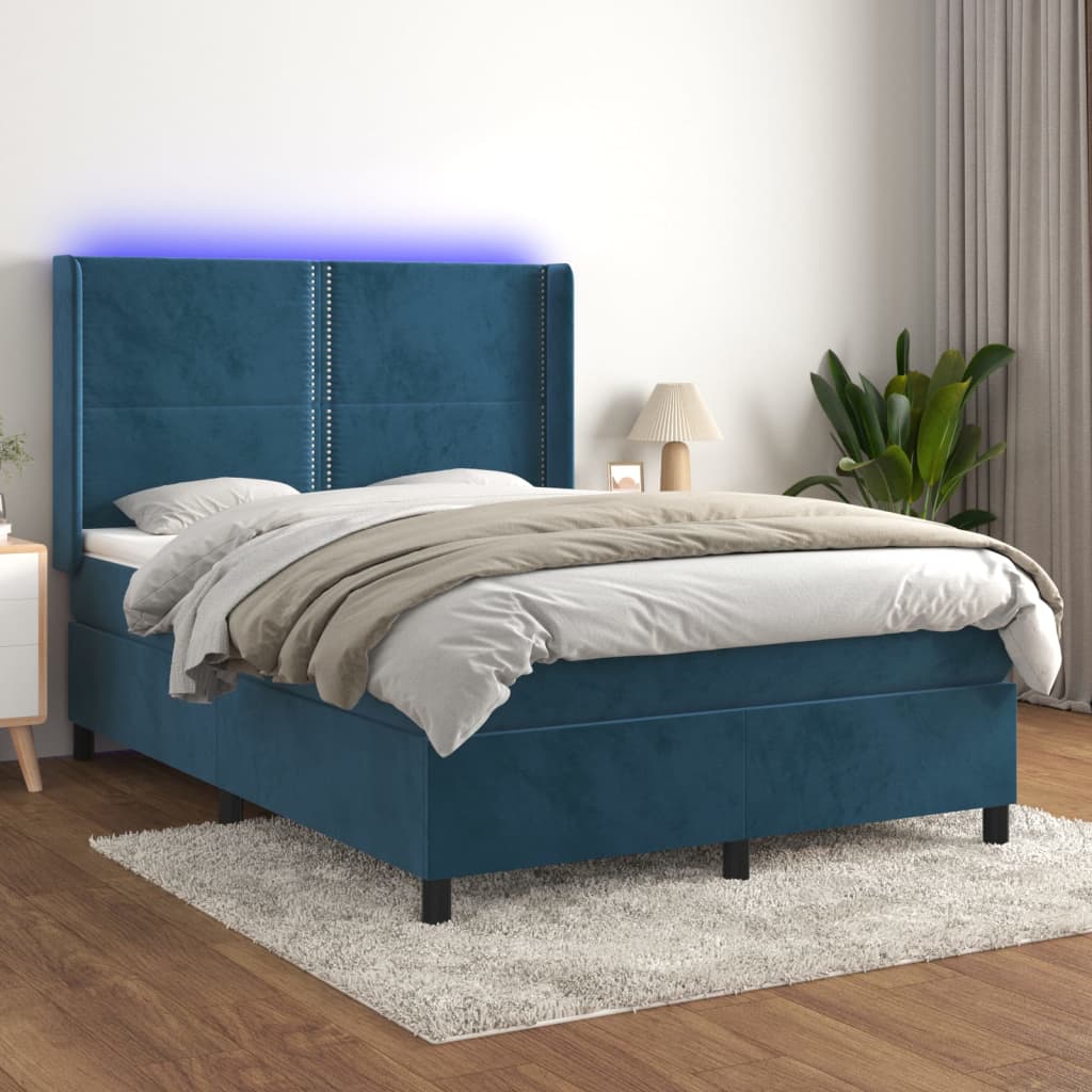 Boxspring met matras en LED fluweel donkerblauw 140x200 cm is nu te koop bij PeponiXL, paradijselijk wonen!