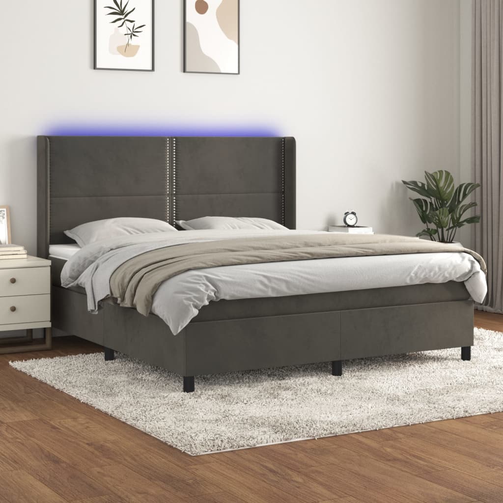 Boxspring met matras en LED fluweel donkergrijs 160x200 cm is nu te koop bij PeponiXL, paradijselijk wonen!