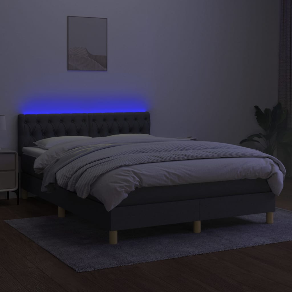 Boxspring met matras en LED stof donkergrijs 140x190 cm is nu te koop bij PeponiXL, paradijselijk wonen!